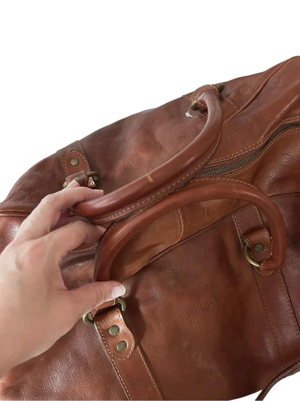 I Medici Firenze Italian Leather Weekender Duffel Bag Cognac Brown Travel Tote